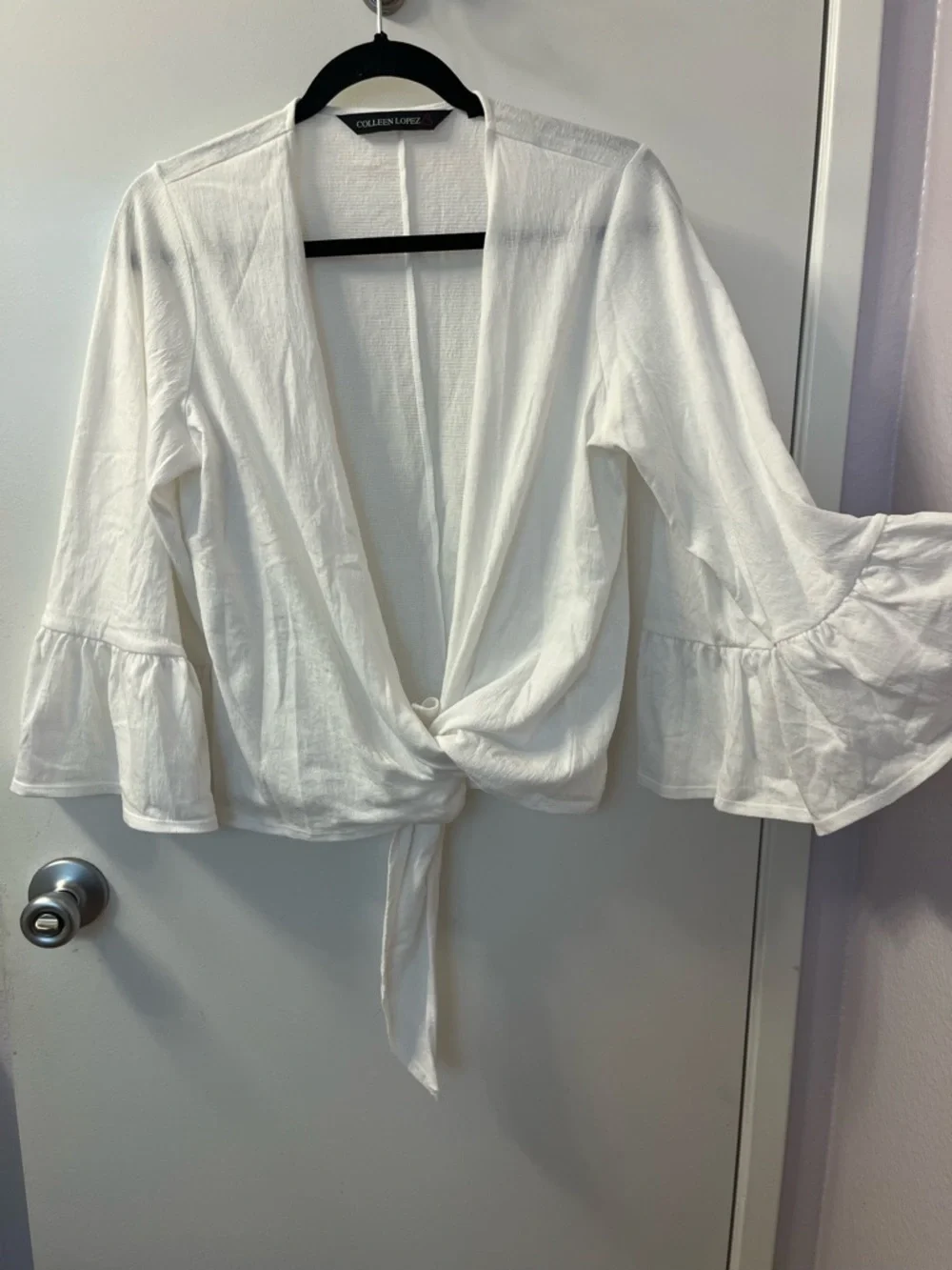 Colleen Lopez White Textured Open Front Top, Bell Sleeves-PTP 23-30/L 22 Pre❤️ - Picture 1 of 7